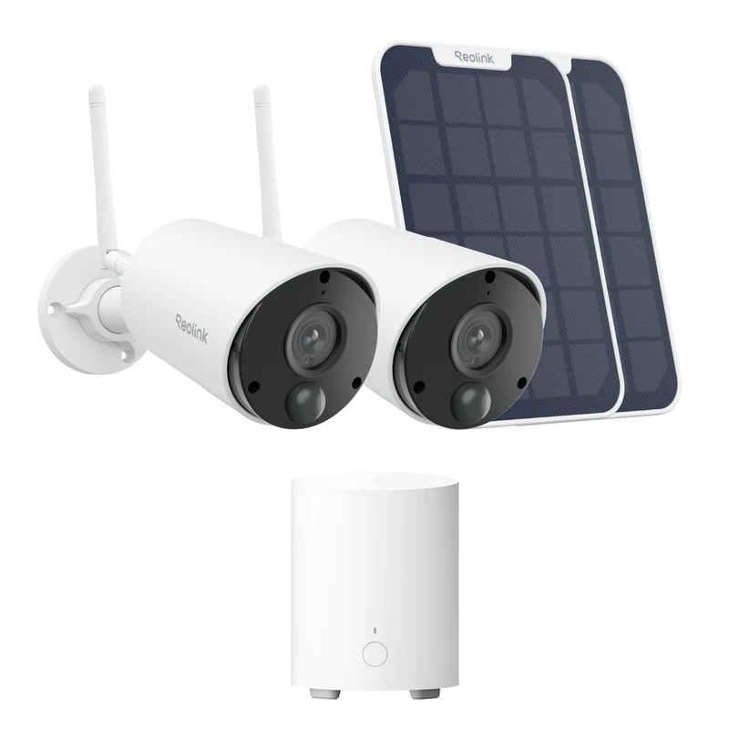 Reolink 2× 5MP Solar Outdoor Wireless Security Cameras with Live View, AI Detection, Smart Alerts & Two-Way Talk, Alexa & Home Hub Compatible + Home Hub Mini, All-in-One Security Center with Local Sto
