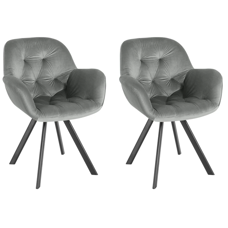 Ellie Dining chair set of 2 in velvet grey, 66 x 66 x 86cm, (W x D x H)