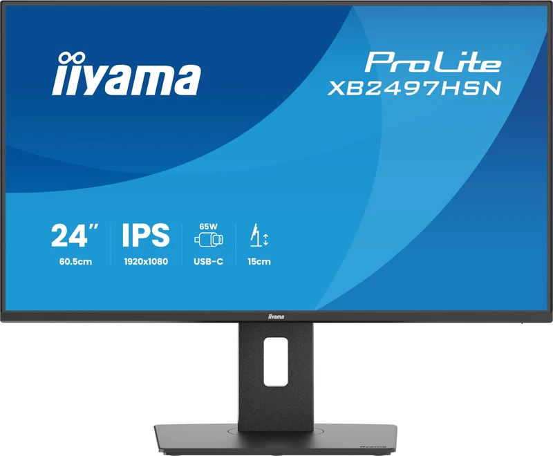 iiyama XB2497HSN-B1 24 inch IPS USB-C Dock Display with 65W Charging, 4ms, Full HD, RJ45/HDMI/DP in/DP out, HAS, 5 Yr Warranty
