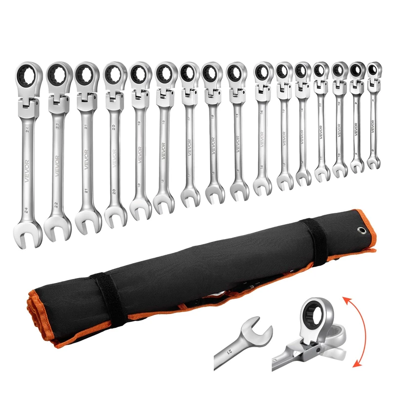 VEVOR Flex-Head Ratcheting Wrench Set, 30-Piece SAE and Metric, 72 Teeth