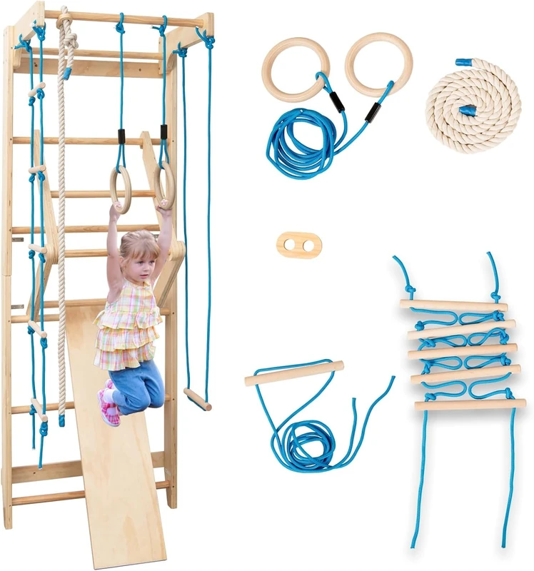 FANTASK Wooden Climbing Wall 80 x 60 x 220 cm, Rung Gym Wall with Mounting Material for Home Training Area