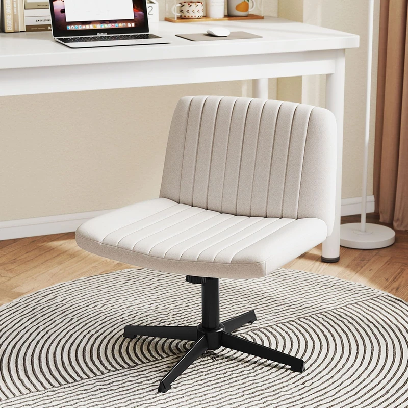 CASART Modern Swivel Armless Office Chair, Height-Adjustable & Wide-Seat Padded Desk & Vanity Chair for Home Office, Study Room (Beige, 66 x 66 x 75-87 cm)