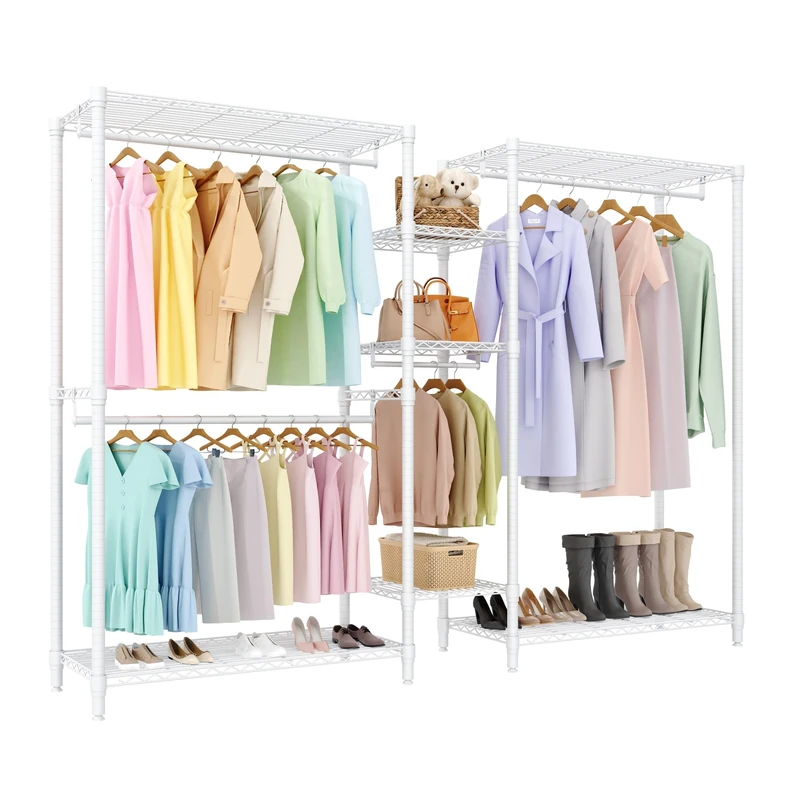 GarveeLife Open Clothes Rack, Up to 740 kg, Freestanding Clothes Rail, Sturdy Wardrobe with Height-Adjustable Shelves, Hanger for Bedroom and Hallway, 225 x 45 x 180 cm
