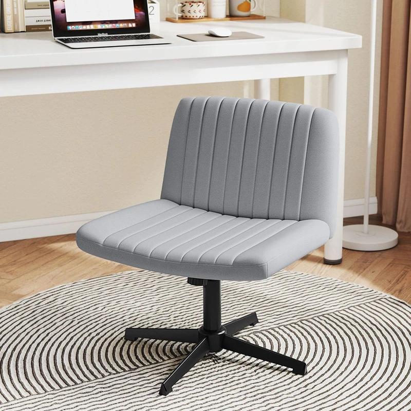 CASART Modern Swivel Armless Office Chair, Height-Adjustable & Wide-Seat Padded Desk & Vanity Chair for Home Office, Study Room (Gray, 66 x 66 x 75-87 cm)