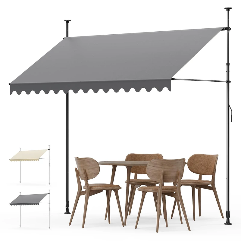Awning Arm with Crank | Balcony Protection, Adjustable, No Drilling Required, Crank | Heavy Duty Outdoor Awning UV Resistant and Height Adjustable, Black Grey (250 x 180 cm) - Image 1