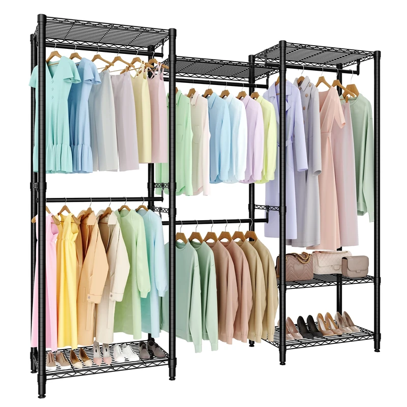 GarveeLife Open Clothes Rack, Up to 650 kg, Freestanding Clothes Rail, Sturdy Wardrobe with Height-Adjustable Shelves, Hanger for Bedroom and Hallway, 180 x 40 x 194.2 cm
