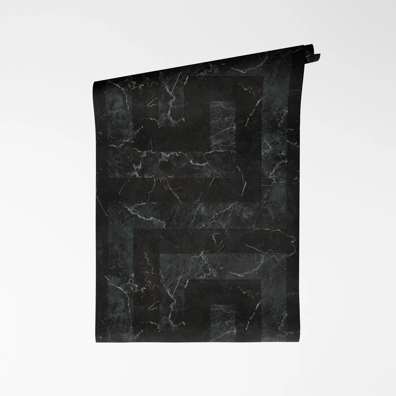 A.S. Création Versace VI Greek 791747 Non-Woven Wallpaper - Meander Geometry with Medusa Motif, Gold & Neutrals, Vinyl Surface, Geometric Wallpaper, Graphic, 10.05 m x 0.70 m, Grey/Black