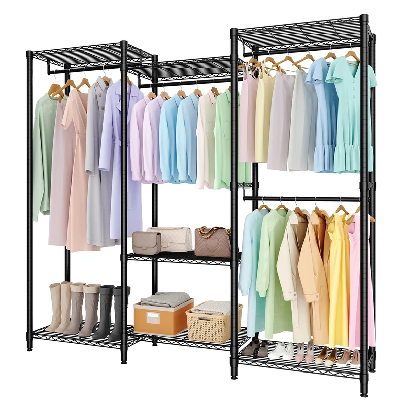 GarveeLife Open Clothes Rack, Up to 740 kg, Freestanding Clothes Rail, Sturdy Wardrobe with Height-Adjustable Shelves, Hanger for Bedroom and Hallway, 180 x 40 x 194.2 cm