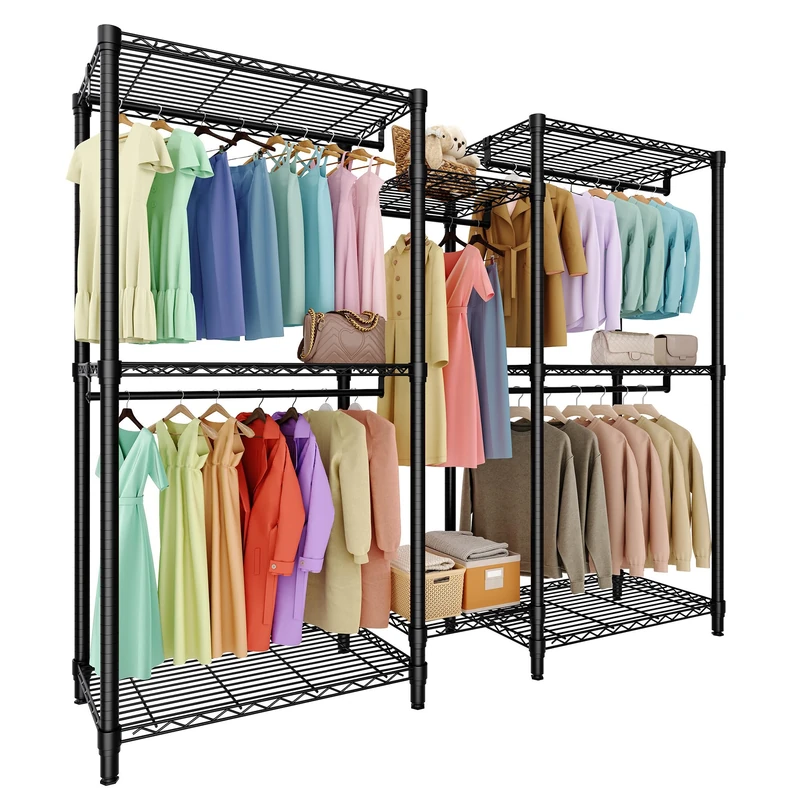 GarveeLife Open Clothes Rack, Up to 850 kg, Freestanding Clothes Rail, Sturdy Wardrobe with Height-Adjustable Shelves, Hanger for Bedroom and Hallway, 195 x 45 x 195 cm