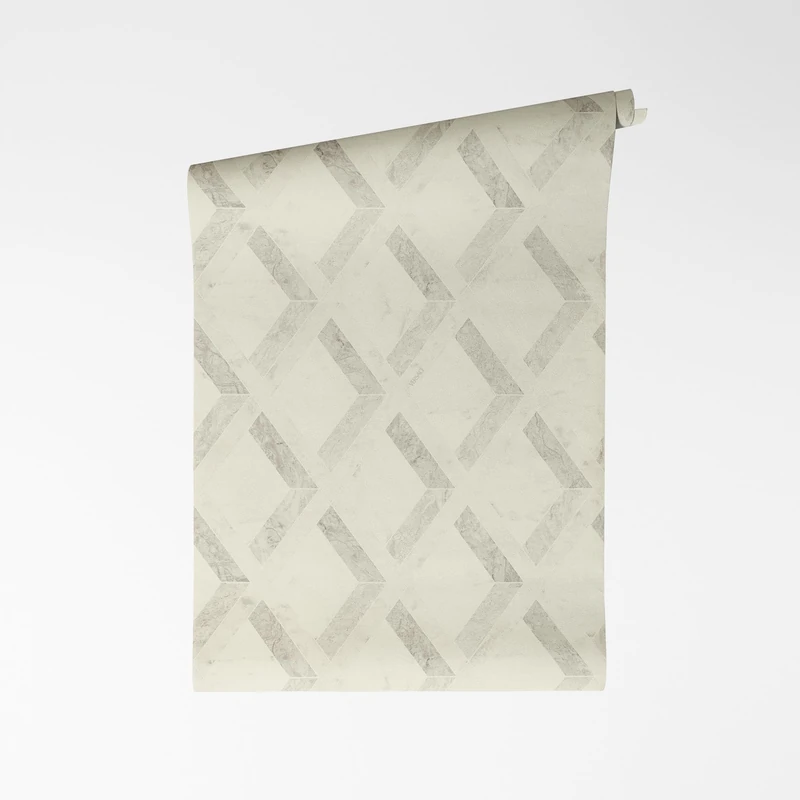 A.S. Création Versace VI Tarsia 791331 Non-Woven Wallpaper - Geometric Mosaic Design, Marble Diamonds with Logo, Vinyl Surface, Geometric Wallpaper, Graphic, 10.05 m x 0.70 m, Grey/White - Image 1