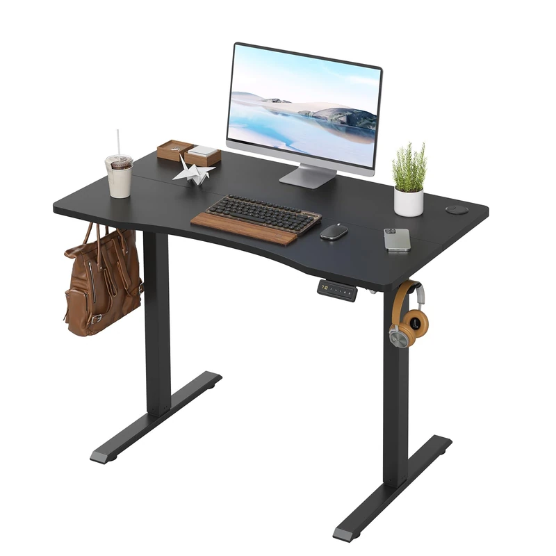 Farini U-Shaped Ergonomic Electric Standing Desk, 100x60cm, Height Adjustable Sit to Stand Desk with Memory Keypad & Headphone Hook for Home and Office Use