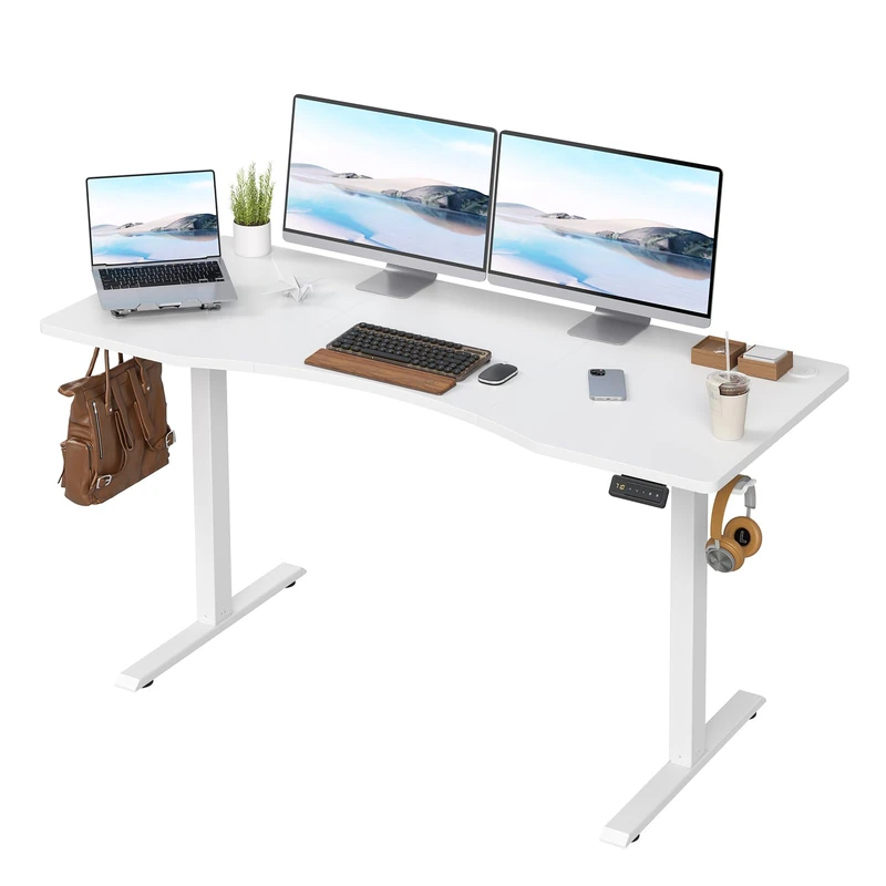 Farini U-Shaped Ergonomic Electric Standing Desk, 140x60cm, Height Adjustable Sit to Stand Desk with Memory Keypad & Headphone Hook for Home and Office Use