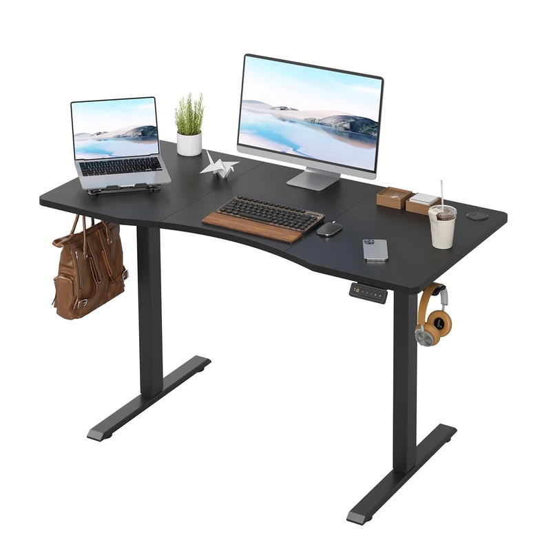 Farini U-Shaped Ergonomic Electric Standing Desk, 120x60cm, Height Adjustable Sit to Stand Desk with Memory Keypad & Headphone Hook for Home and Office Use