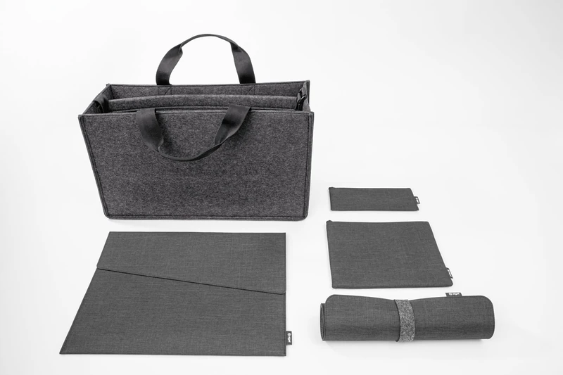 SIGEL BAB11 Starter Bundle Bag Accessories L - Dark Grey - 1x Desk-Sharing Bag, 1x Laptop Sleeve, 1x Bag Organiser Set, 1x Desk pad - Synthetic Felt, Recycled polyethylene (RPET) - 50 x 28 x 15 cm