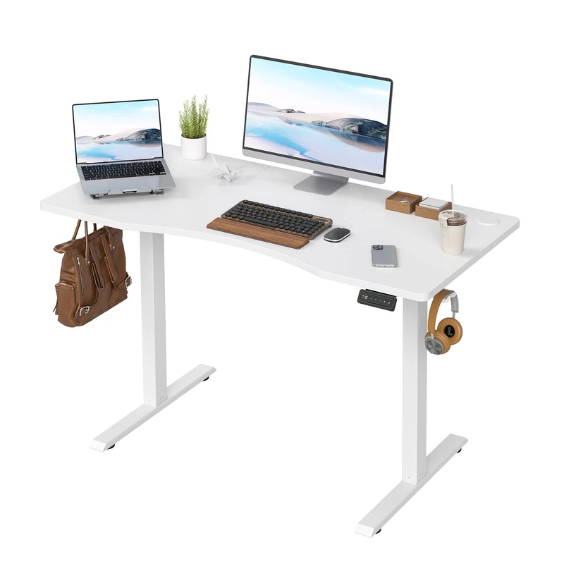 Farini U-Shaped Ergonomic Electric Standing Desk, 120x60cm, Height Adjustable Sit to Stand Desk with Memory Keypad & Headphone Hook for Home and Office Use