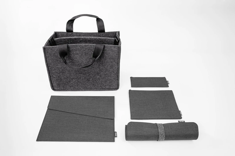 SIGEL BAB10 Starter Bundle Bag Accessories M - Dark Grey - 1x Desk-Sharing Bag, 1x Laptop Sleeve, 1x Bag Organiser Set, 1x Desk pad - Synthetic Felt, Recycled polyethylene (RPET) - 36 x 28 x 15 cm