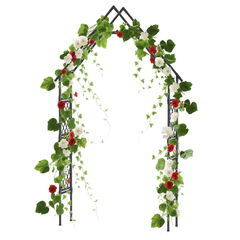 GarveeLife Iron Garden Arch, 120 x 40 x 240 cm, Weatherproof Metal Garden Fence Arch for Climbing Plants, Decorative Garden Decoration, Metal Arbour, Ideal for Wedding, Outdoor, Lawn, Patio