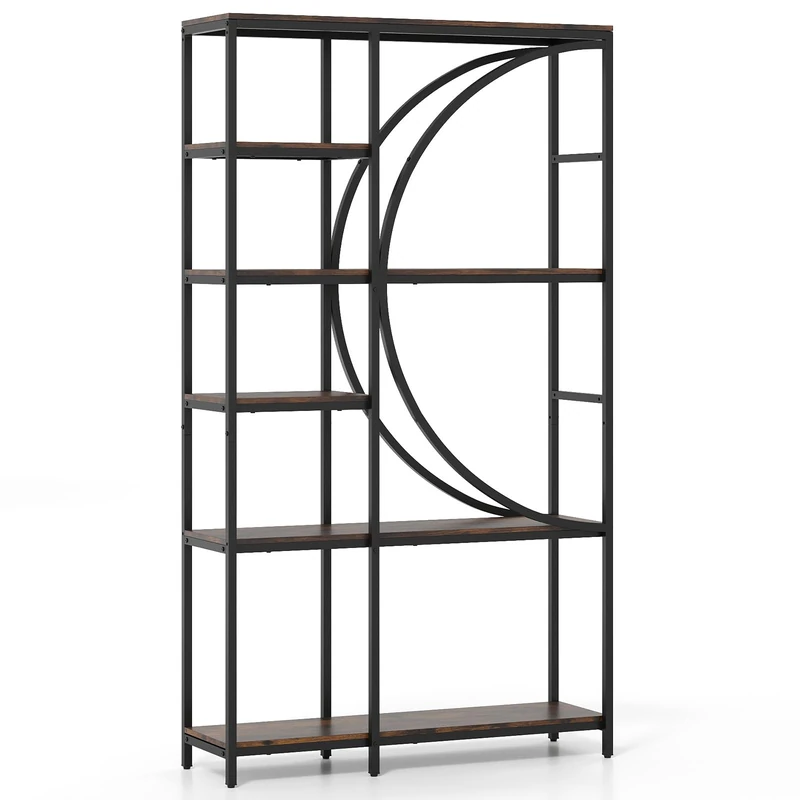 SFAREST 5/6-Tier Bookcase, 175/177cm Large Wide Modern Book Shelf with Open Compartments, Industrial Wood Metal Bookshelf and Floor Standing Book Rack for Home Office (Rustic Brown, 100 x 30 x 177 cm)