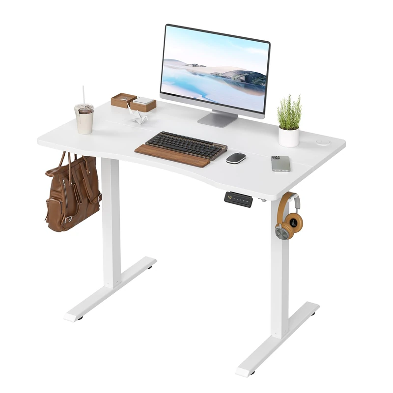 Farini U-Shaped Ergonomic Electric Standing Desk, 100x60cm, Height Adjustable Sit to Stand Desk with Memory Keypad & Headphone Hook for Home and Office Use