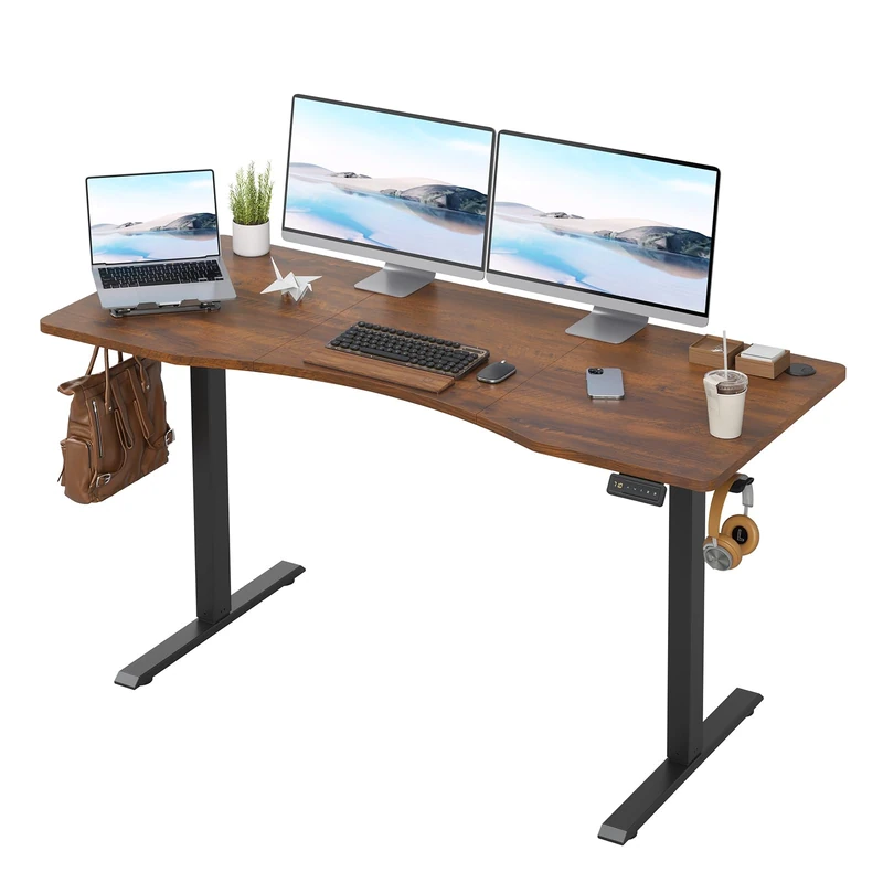 Farini U-Shaped Ergonomic Electric Standing Desk, 140x60cm, Height Adjustable Sit to Stand Desk with Memory Keypad & Headphone Hook for Home and Office Use