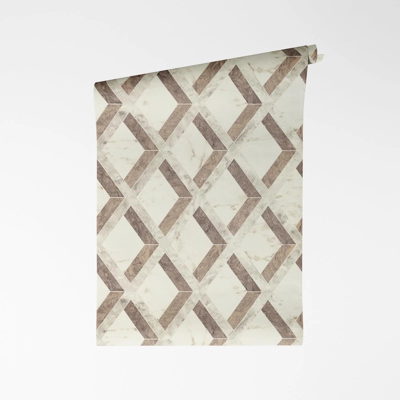 A.S. Création Versace VI Tarsia 791334 Non-Woven Wallpaper - Geometric Mosaic Design, Marble Diamonds with Logo, Vinyl Surface, Geometric Wallpaper, Graphic, 10.05 m x 0.70 m, Brown/Grey - Image 1