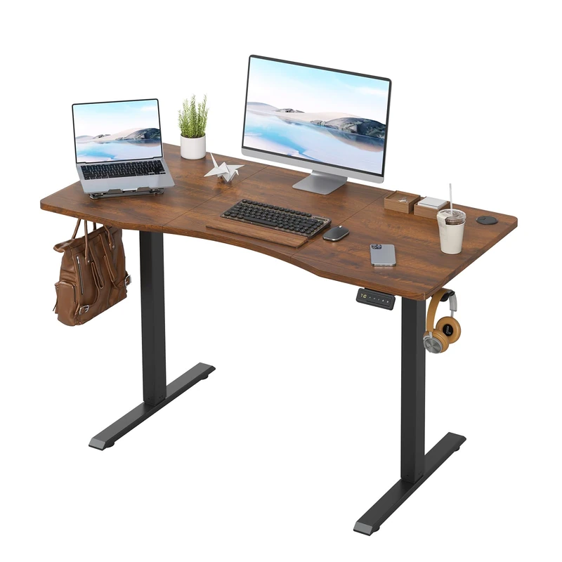 Farini U-Shaped Ergonomic Electric Standing Desk, 120x60cm, Height Adjustable Sit to Stand Desk with Memory Keypad & Headphone Hook for Home and Office Use