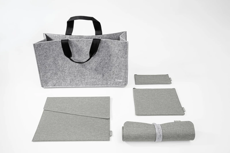 SIGEL BAB01 Basic Bundle Bag Accessories L - Light Grey - 1x Desk-Sharing Bag, 1x Laptop Sleeve, 1x Bag Organiser Set, 1x Desk pad - Synthetic Felt, Recycled polyethylene (RPET) - 50 x 28 x 15 cm