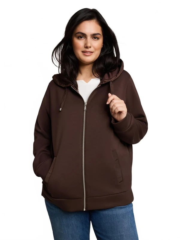 TOM TAILOR Damen Plus Size - Plus Size - Hoodie Sweatjacke aus Scuba