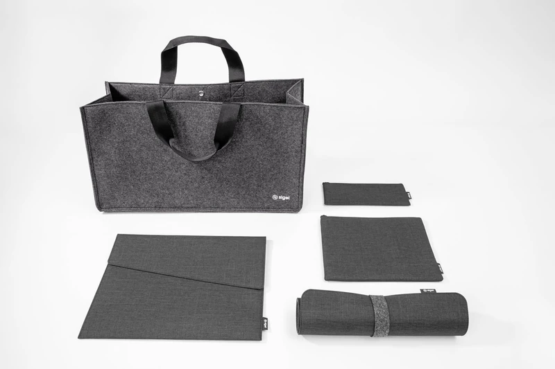 SIGEL BAB02 Basic Bundle Bag Accessories L - Dark Grey - 1x Desk-Sharing Bag, 1x Laptop Sleeve, 1x Bag Organiser Set, 1x Desk pad - Synthetic Felt, Recycled polyethylene (RPET) - 50 x 28 x 15 cm