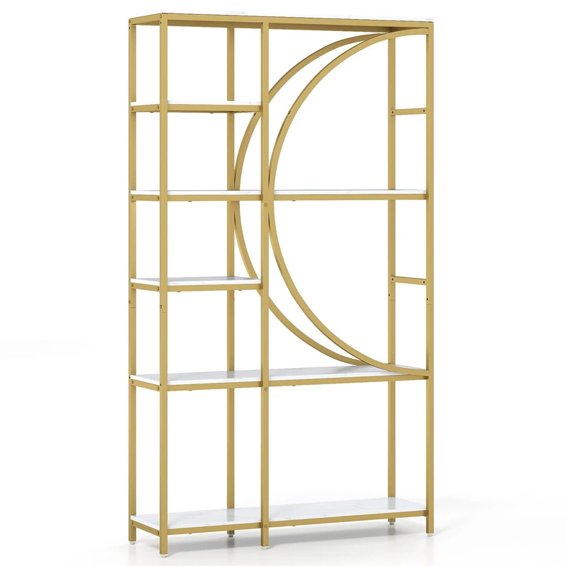 SFAREST 5/6-Tier Bookcase, 175/177cm Large Wide Modern Book Shelf with Open Compartments, Industrial Wood Metal Bookshelf and Floor Standing Book Rack for Home Office (White, 100 x 30 x 177 cm)