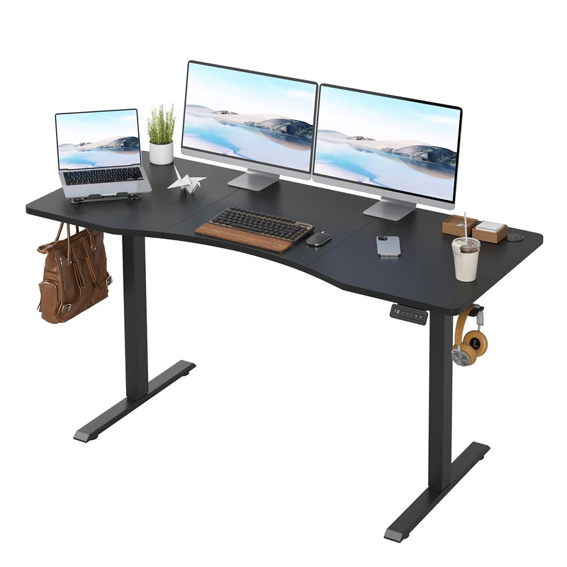 Farini U-Shaped Ergonomic Electric Standing Desk, 140x60cm, Height Adjustable Sit to Stand Desk with Memory Keypad & Headphone Hook for Home and Office Use