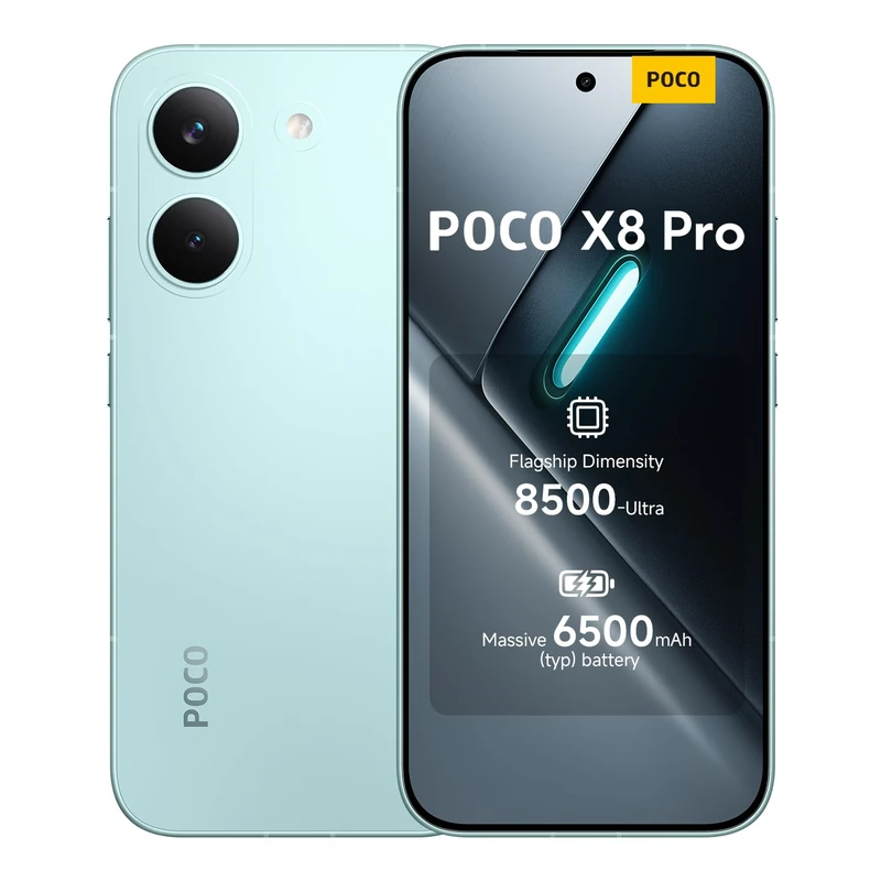 POCO X8 Pro, Smartphone 8+256 GB, Flagship Dimensity 8500-Ultra, 6500mAh (typ) battery, ultra-bright AMOLED display, 50MP Sony IMX882 with OIS, Green, 1 year extra warranty, Charger Not Included