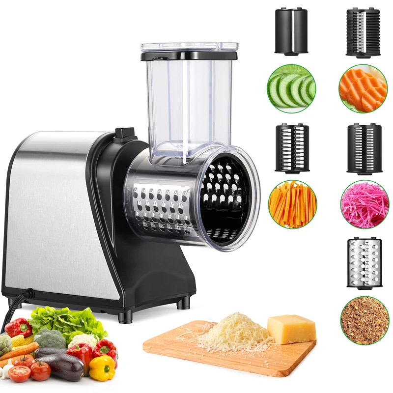 250W Electric Cheese Grater & Salad Maker - 5-in-1 Blades for Vegetables, Fruits, Cheese | One-Touch Safety Design & Easy Clean (Home Kitchen Essential) - Image 1