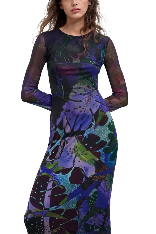 Desigual Vest_Leafs_Lacroix Dress Women, Blue, XS