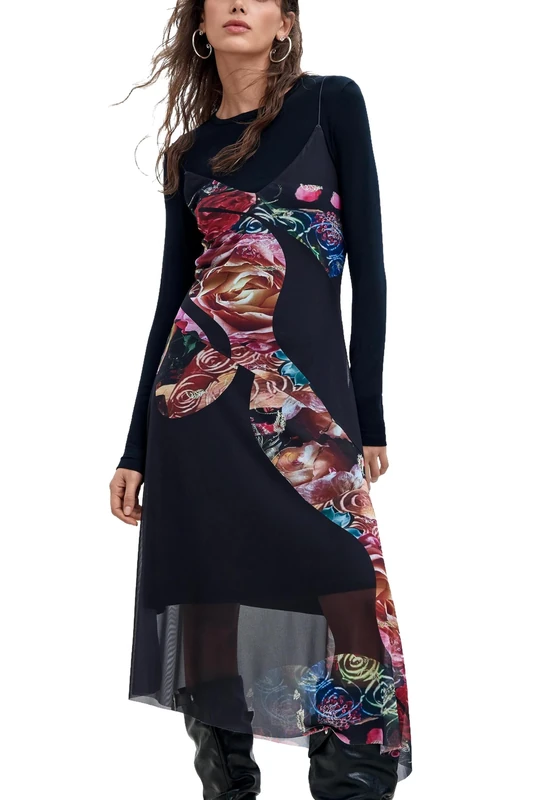 Desigual Vest_Flowers_Lacroix Dress Women, Black/White, XS