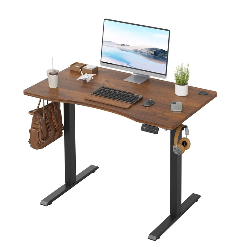 Farini U-Shaped Ergonomic Electric Standing Desk, 100x60cm, Height Adjustable Sit to Stand Desk with Memory Keypad & Headphone Hook for Home and Office Use