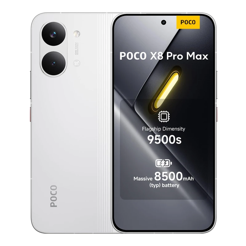 POCO X8 Pro Max, Smartphone 12+256 GB, Flagship Dimensity 9500s, 8500mAh (typ) battery, ultra-bright AMOLED display, 50MP Light Fusion 600 with OIS, White, 1 year extra warranty, Charger Not Included
