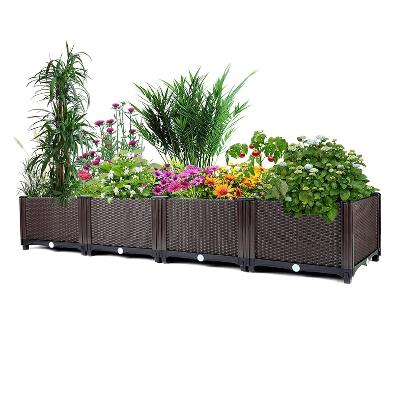 GarveeHome 160 * 40 * 20cm Large Outdoor Raised Planter Box, Self-Watering Rectangular Garden Bed with Drainage Plug, Deep Elevated Planter for Patio, Balcony, Deck