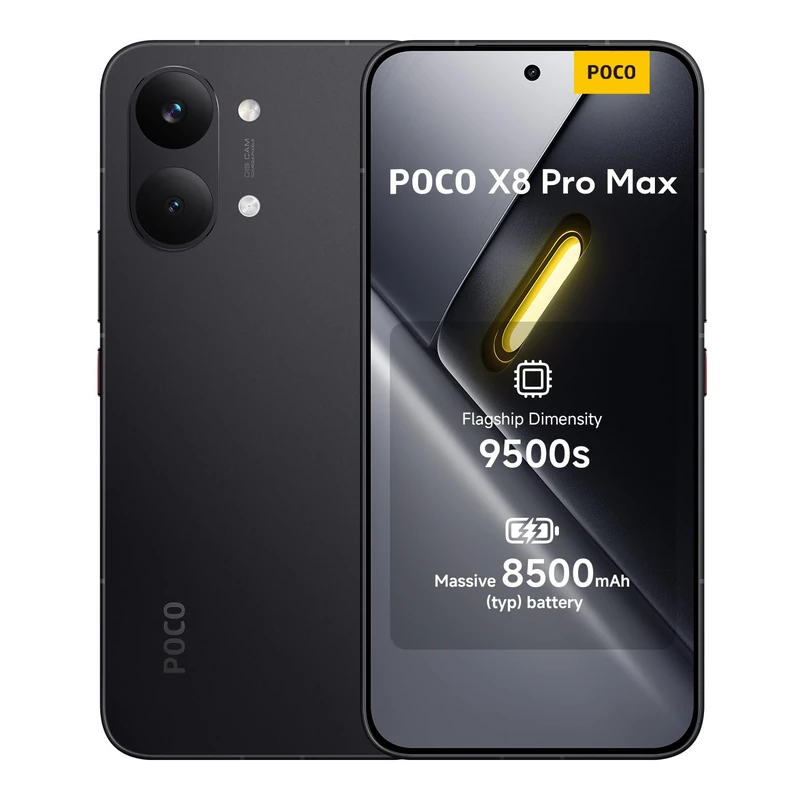 POCO X8 Pro Max, Smartphone 12+512 GB, Flagship Dimensity 9500s, 8500mAh (typ) battery, ultra-bright AMOLED display, 50MP Light Fusion 600 with OIS, Black, 1 year extra warranty, Charger Not Included
