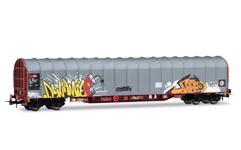Rivarossi HR6681 SBB, 4-axle tarpaulin wagon Rils type, with graffiti, ep. V Rolling Stock - Wagons