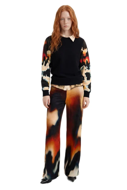 Desigual Estocolmo Sweatshirt Black with Contrast Tie Dye Arms 26WWSK08