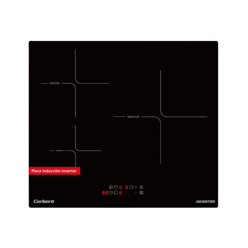 Corberó - Induction Hob | CCIM3662 | 60 cm | 3 Zones | 6200W | 3 Cooking Zones | Extra Large Zone 29 cm | Touch Control | Booster| Timer | Security Lock | White Lines