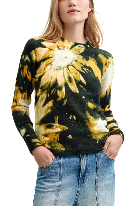 Desigual Jers_darkbotanic Sweatshirt Women, Black/White, XL