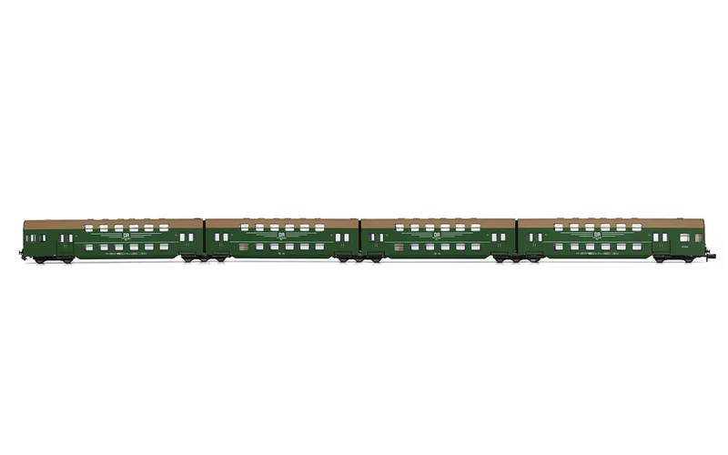 Arnold HN4472 DR, 4-unit double-decker coach DBv with drivers cabin, straight front, leaf green/brown, ep. IV Rolling Stock - Coaches