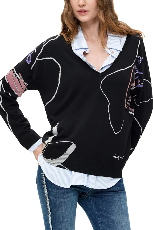Desigual Jers_femnaif Women's Sweatshirt, Black/White, L