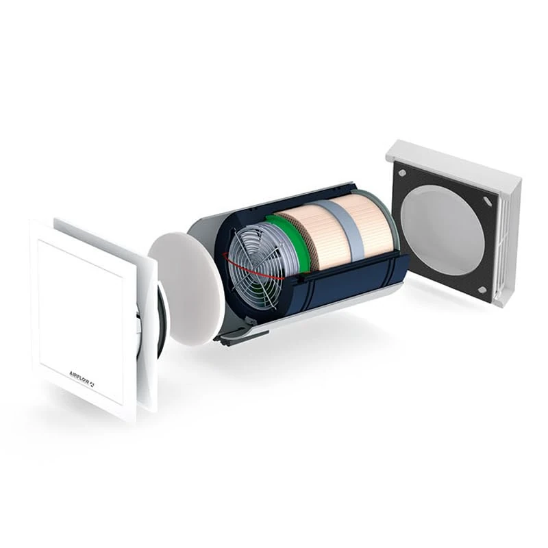 Airflow Unohab Single Room MVHR Heat Recovery Ventilation Unit – Decentralised Through‑Wall MVHR, Up to 88% Efficiency, 45 m³/h, Quiet EC Motor, Ø160mm Core Drill