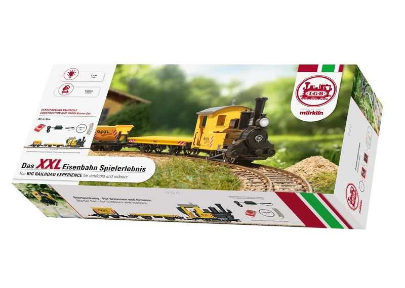 LGB 70504 Construction Site Start Set, Garden Rail with Locomotive, Cart & Tracks, Robust Outdoor Set, Model Railway, from 15 Years, G Scale 1:22.5