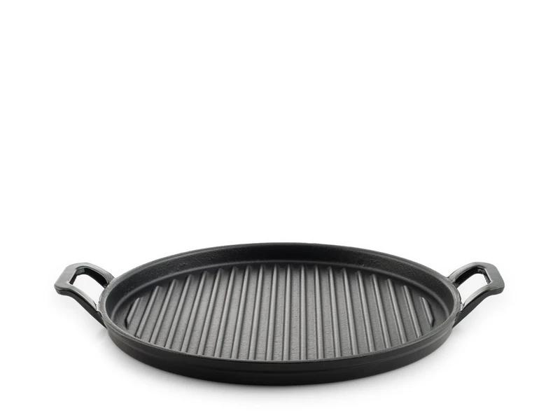 H&H Cast Iron Enamelled Grill Pan Round 31cm with 2 Handles - Induction Compatible and All Hobs - Image 1