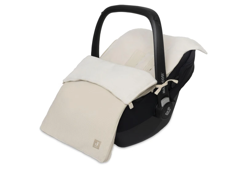 Jollein Footmuff - Little Waffle - Sand - For Group 0+ Car Seat & Pram - Suitable for 3-Point & 5-Point Harness - With Soft Fleece Lining - Textured Cotton - OEKO-TEX Certified