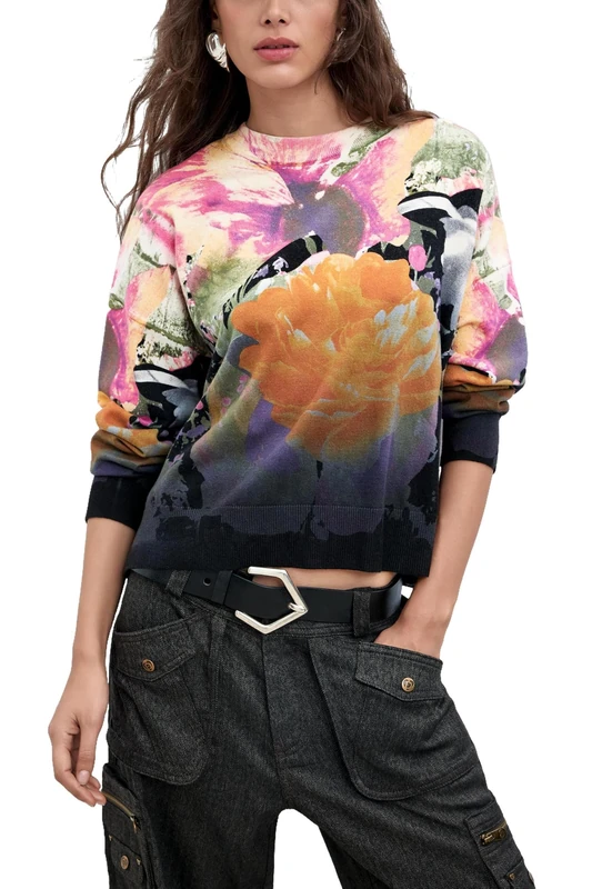 Desigual Jers_Rose Degrade_Lacroix Sweatshirt Women, Black/White, S